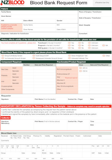 Blood Bank request form